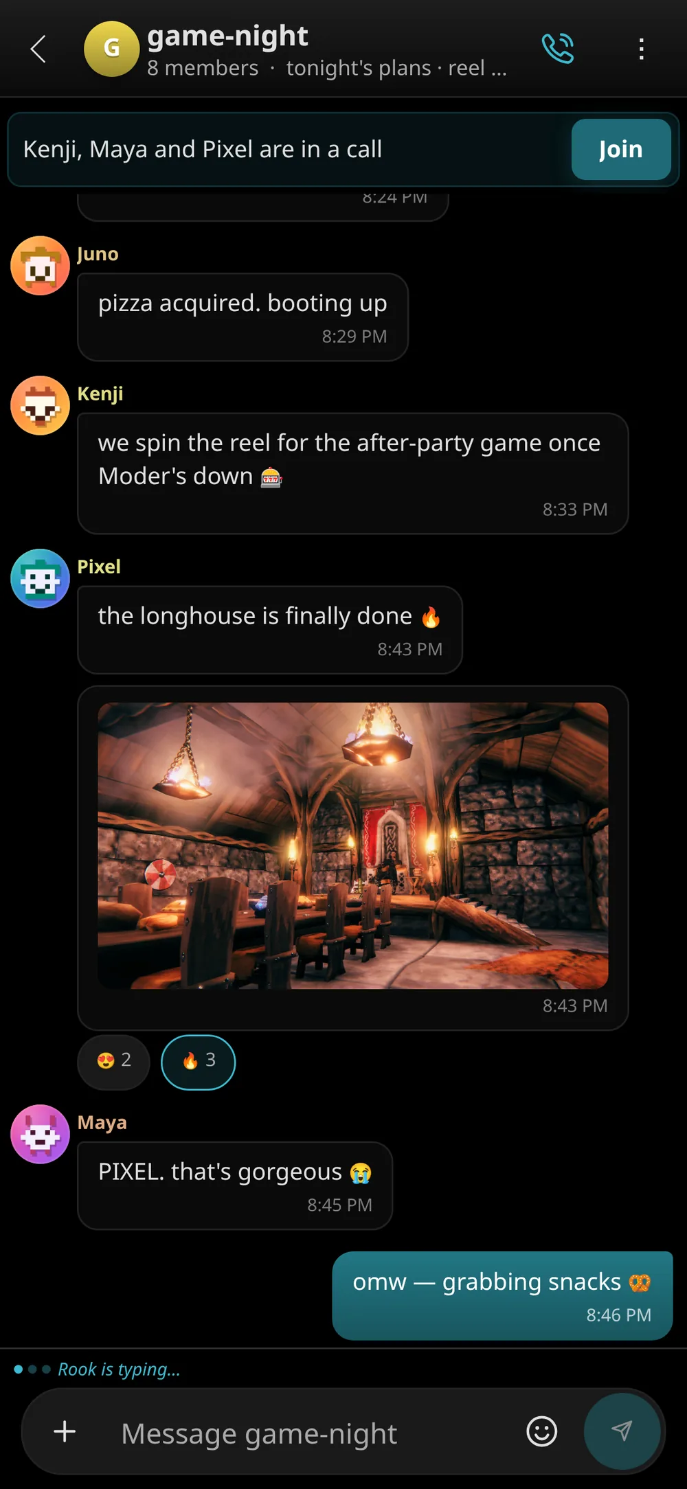 Tin Hat on a phone: the game-night chat.